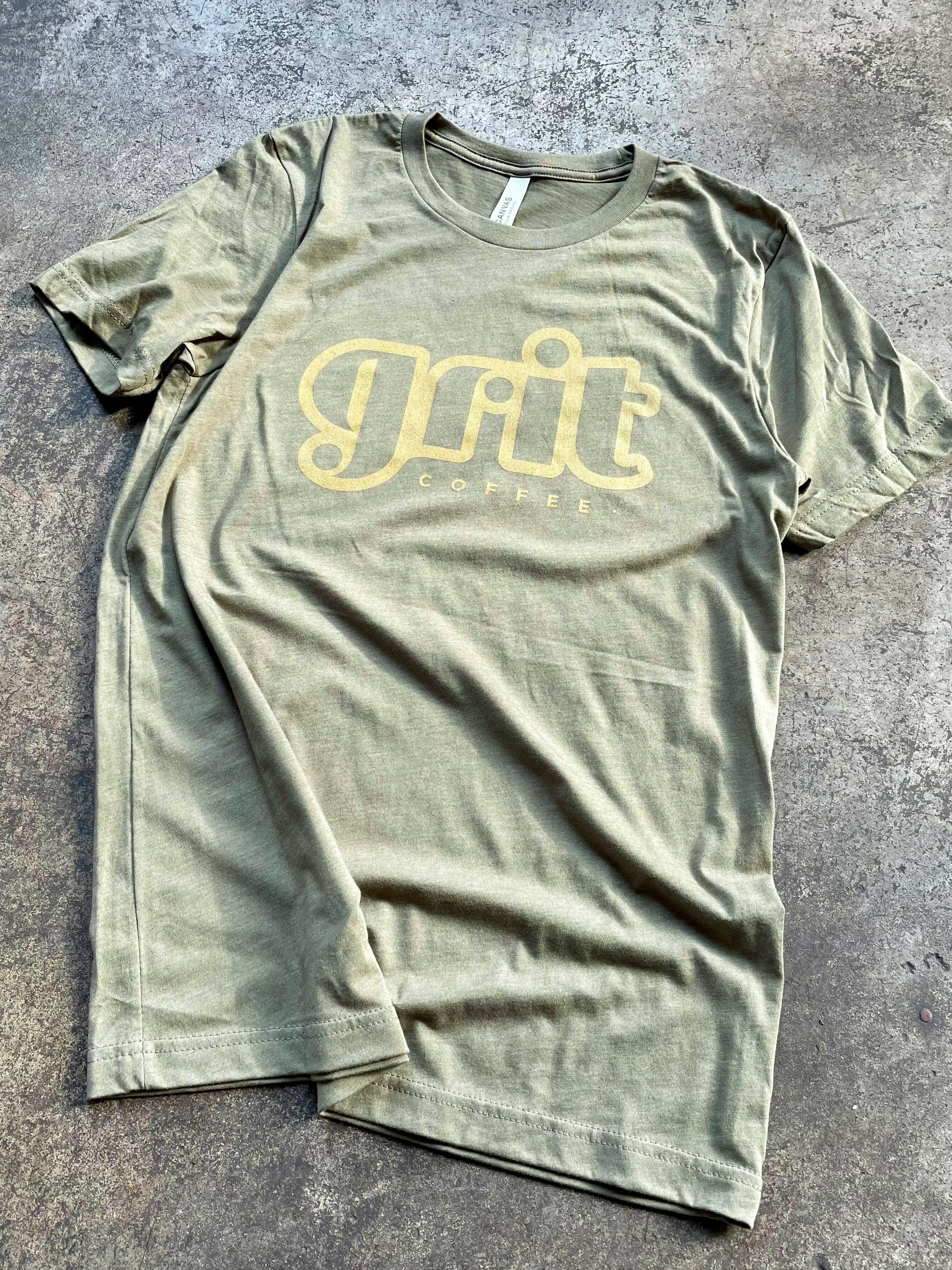 Olive w/gold outlets scoop neck tshirt